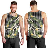 Aloha Puakenikeni Anthurium Pikake Lei Men Tank Top Black Hawaiian Palaka Pattern