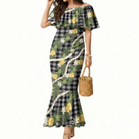 Aloha Puakenikeni Anthurium Pikake Lei Mermaid Dress Black Hawaiian Palaka Pattern LT9 Women Black - Polynesian Pride