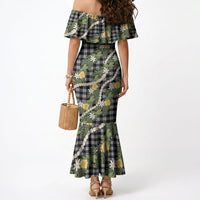 Aloha Puakenikeni Anthurium Pikake Lei Mermaid Dress Black Hawaiian Palaka Pattern LT9 - Polynesian Pride