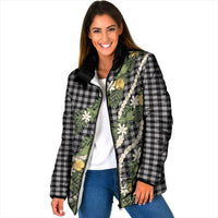 Aloha Puakenikeni Anthurium Pikake Lei Padded Jacket Black Hawaiian Palaka Pattern