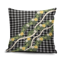 Aloha Puakenikeni Anthurium Pikake Lei Pillow Cover Black Hawaiian Palaka Pattern