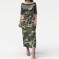 Aloha Puakenikeni Anthurium Pikake Lei Puletasi Black Hawaiian Palaka Pattern LT9 Long Dress Black - Polynesian Pride