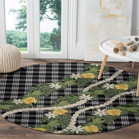 Aloha Puakenikeni Anthurium Pikake Lei Round Carpet Black Hawaiian Palaka Pattern