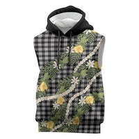 Aloha Puakenikeni Anthurium Pikake Lei Sleeveless Hoodie Black Hawaiian Palaka Pattern