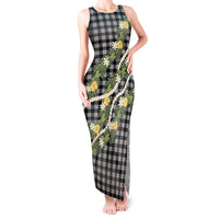 Aloha Puakenikeni Anthurium Pikake Lei Tank Maxi Dress Black Hawaiian Palaka Pattern