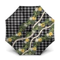 Aloha Puakenikeni Anthurium Pikake Lei Umbrella Black Hawaiian Palaka Pattern