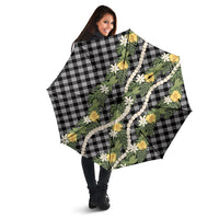 Aloha Puakenikeni Anthurium Pikake Lei Umbrella Black Hawaiian Palaka Pattern