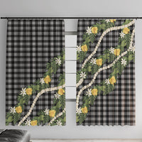 Aloha Puakenikeni Anthurium Pikake Lei Window Curtain Black Hawaiian Palaka Pattern