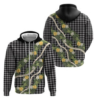 Aloha Puakenikeni Anthurium Pikake Lei Zip Hoodie Black Hawaiian Palaka Pattern