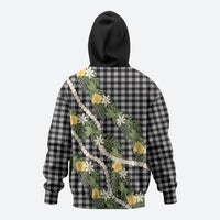 Aloha Puakenikeni Anthurium Pikake Lei Zip Hoodie Black Hawaiian Palaka Pattern LT9 - Polynesian Pride