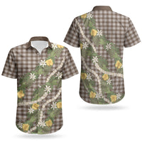 Aloha Puakenikeni Anthurium Pikake Lei Couples Matching Off The Shoulder Long Sleeve Dress and Hawaiian Shirt Chocolate Hawaiian Palaka Pattern LT9 - Polynesian Pride
