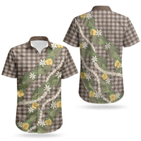 Aloha Puakenikeni Anthurium Pikake Lei Couples Matching Short Sleeve Bodycon Dress and Hawaiian Shirt Chocolate Hawaiian Palaka Pattern LT9 - Polynesian Pride