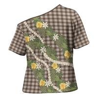 Aloha Puakenikeni Anthurium Pikake Lei Cross Shoulder Shirt Chocolate Hawaiian Palaka Pattern