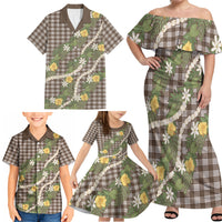 Aloha Puakenikeni Anthurium Pikake Lei Family Matching Off Shoulder Maxi Dress and Hawaiian Shirt Chocolate Hawaiian Palaka Pattern LT9 - Polynesian Pride