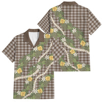 Aloha Puakenikeni Anthurium Pikake Lei Family Matching Off Shoulder Maxi Dress and Hawaiian Shirt Chocolate Hawaiian Palaka Pattern LT9 Dad's Shirt - Short Sleeve Chocolate - Polynesian Pride