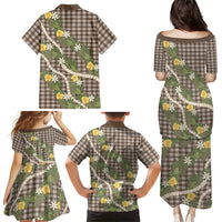 Aloha Puakenikeni Anthurium Pikake Lei Family Matching Puletasi and Hawaiian Shirt Chocolate Hawaiian Palaka Pattern