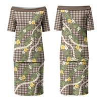 Aloha Puakenikeni Anthurium Pikake Lei Family Matching Puletasi and Hawaiian Shirt Chocolate Hawaiian Palaka Pattern LT9 Mom's Dress Chocolate - Polynesian Pride