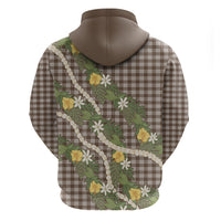 Aloha Puakenikeni Anthurium Pikake Lei Hoodie Chocolate Hawaiian Palaka Pattern