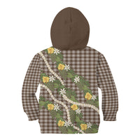 Aloha Puakenikeni Anthurium Pikake Lei Kid Hoodie Chocolate Hawaiian Palaka Pattern LT9 - Polynesian Pride