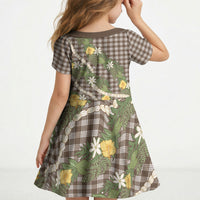 Aloha Puakenikeni Anthurium Pikake Lei Kid Short Sleeve Dress Chocolate Hawaiian Palaka Pattern LT9 - Polynesian Pride