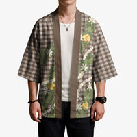 Aloha Puakenikeni Anthurium Pikake Lei Kimono Chocolate Hawaiian Palaka Pattern