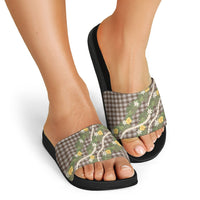 Aloha Puakenikeni Anthurium Pikake Lei Slide Sandals Chocolate Hawaiian Palaka Pattern