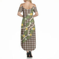 Aloha Puakenikeni Anthurium Pikake Lei Summer Maxi Dress Chocolate Hawaiian Palaka Pattern LT9 - Polynesian Pride