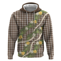 Aloha Puakenikeni Anthurium Pikake Lei Zip Hoodie Chocolate Hawaiian Palaka Pattern