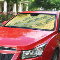 Aloha Puakenikeni Anthurium Pikake Lei Auto Sun Shade Gold Hawaiian Palaka Pattern