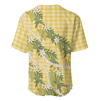 Aloha Puakenikeni Anthurium Pikake Lei Baseball Jersey Gold Hawaiian Palaka Pattern