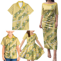 Aloha Puakenikeni Anthurium Pikake Lei Family Matching Puletasi and Hawaiian Shirt Gold Hawaiian Palaka Pattern LT9 - Polynesian Pride