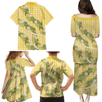 Aloha Puakenikeni Anthurium Pikake Lei Family Matching Puletasi and Hawaiian Shirt Gold Hawaiian Palaka Pattern LT9 Mom's Dress Gold - Polynesian Pride