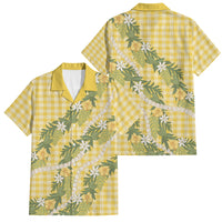Aloha Puakenikeni Anthurium Pikake Lei Family Matching Puletasi and Hawaiian Shirt Gold Hawaiian Palaka Pattern LT9 Dad's Shirt - Short Sleeve Gold - Polynesian Pride