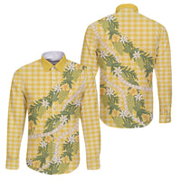 Aloha Puakenikeni Anthurium Pikake Lei Family Matching Puletasi and Hawaiian Shirt Gold Hawaiian Palaka Pattern LT9 Dad's Shirt - Long Sleeve Gold - Polynesian Pride