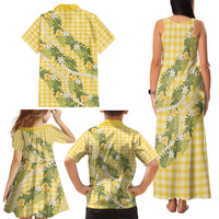 Aloha Puakenikeni Anthurium Pikake Lei Family Matching Tank Maxi Dress and Hawaiian Shirt Gold Hawaiian Palaka Pattern LT9 - Polynesian Pride
