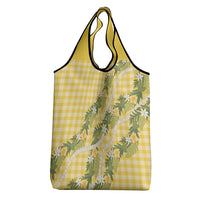 Aloha Puakenikeni Anthurium Pikake Lei Grocery Bag Gold Hawaiian Palaka Pattern LT9 - Polynesian Pride