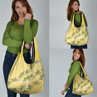 Aloha Puakenikeni Anthurium Pikake Lei Grocery Bag Gold Hawaiian Palaka Pattern LT9 - Polynesian Pride