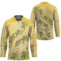 Aloha Puakenikeni Anthurium Pikake Lei Hockey Jersey Gold Hawaiian Palaka Pattern