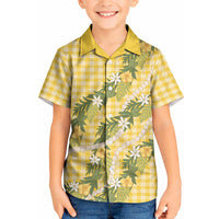 Aloha Puakenikeni Anthurium Pikake Lei Kid Hawaiian Shirt Gold Hawaiian Palaka Pattern LT9 Kid Gold - Polynesian Pride