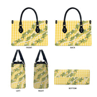 Aloha Puakenikeni Anthurium Pikake Lei Leather Bag Gold Hawaiian Palaka Pattern