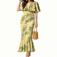 Aloha Puakenikeni Anthurium Pikake Lei Mermaid Dress Gold Hawaiian Palaka Pattern LT9 Women Gold - Polynesian Pride