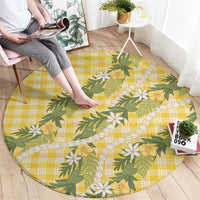 Aloha Puakenikeni Anthurium Pikake Lei Round Carpet Gold Hawaiian Palaka Pattern