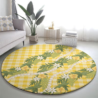 Aloha Puakenikeni Anthurium Pikake Lei Round Carpet Gold Hawaiian Palaka Pattern