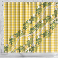 Aloha Puakenikeni Anthurium Pikake Lei Shower Curtain Gold Hawaiian Palaka Pattern LT9 - Polynesian Pride