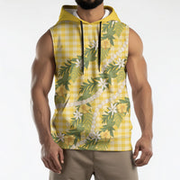 Aloha Puakenikeni Anthurium Pikake Lei Sleeveless Hoodie Gold Hawaiian Palaka Pattern
