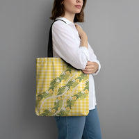 Aloha Puakenikeni Anthurium Pikake Lei Tote Bag Gold Hawaiian Palaka Pattern LT9 - Polynesian Pride