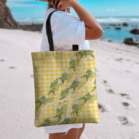 Aloha Puakenikeni Anthurium Pikake Lei Tote Bag Gold Hawaiian Palaka Pattern LT9 - Polynesian Pride