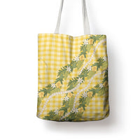 Aloha Puakenikeni Anthurium Pikake Lei Tote Bag Gold Hawaiian Palaka Pattern LT9 - Polynesian Pride