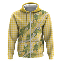 Aloha Puakenikeni Anthurium Pikake Lei Zip Hoodie Gold Hawaiian Palaka Pattern