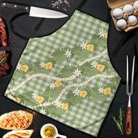 Aloha Puakenikeni Anthurium Pikake Lei Apron Green Hawaiian Palaka Pattern